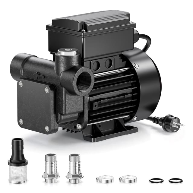 Heizöl- und Dieselpumpe 230V 550W 80l/min, Selbstansaugende Umfüllpumpe mit 2 m Ansaughöhe und Rückschlagventil, Absaugpumpe - Wiltec
