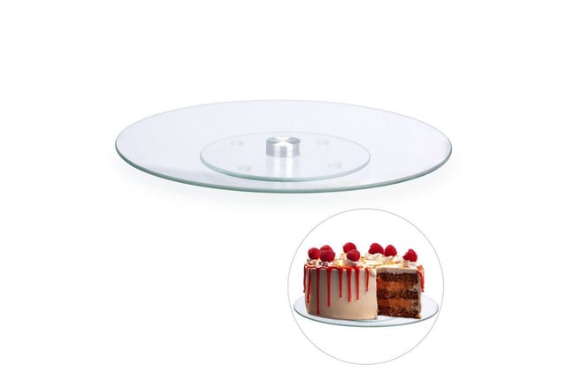 Tortenplatte, 360º drehbar, ∅ 30 cm, zum Servieren & Dekorieren, Kuchen, runder Drehteller, Glas, transparent - Relaxdays