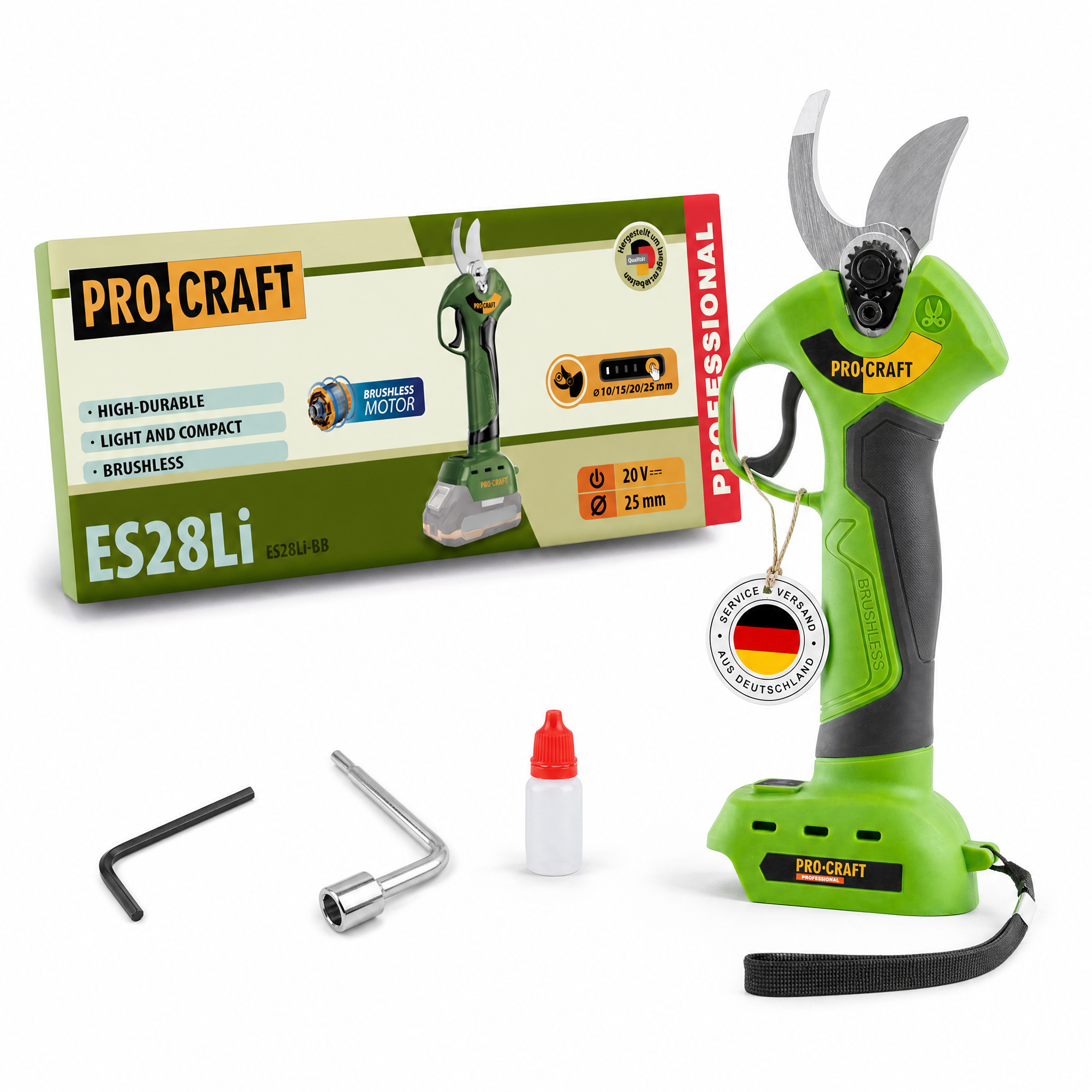 Procraft Es28li Bb Akku Astschere Gartenschere 20 V 25 Mm Solo - Ohne Akku, Ohne Ladegerät