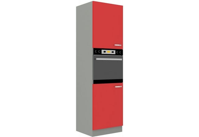 Küchen Preisbombe - Küchen Hochschrank 60 Glanz Rot + Grau Küchenzeile Küchenblock Küche Rose Bianca