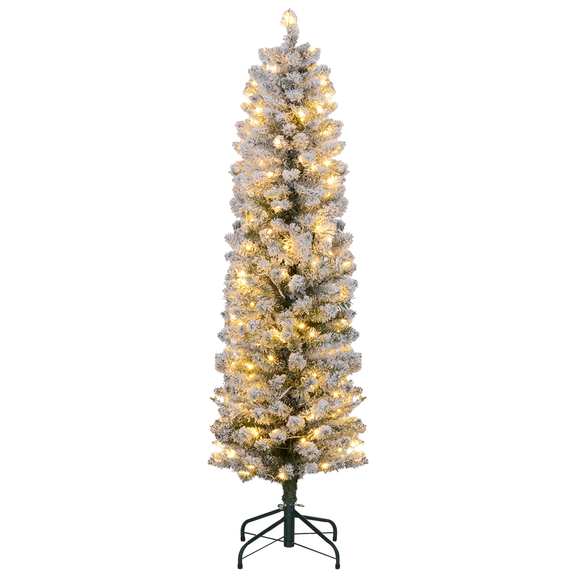 Künstlicher Weihnachtsbaum, 150 Cm Hoch, Mit Warmweißen Led-lichtern, 263 Schneebedeckten Zweigen, Metallfuß, Realistisch Und Fein