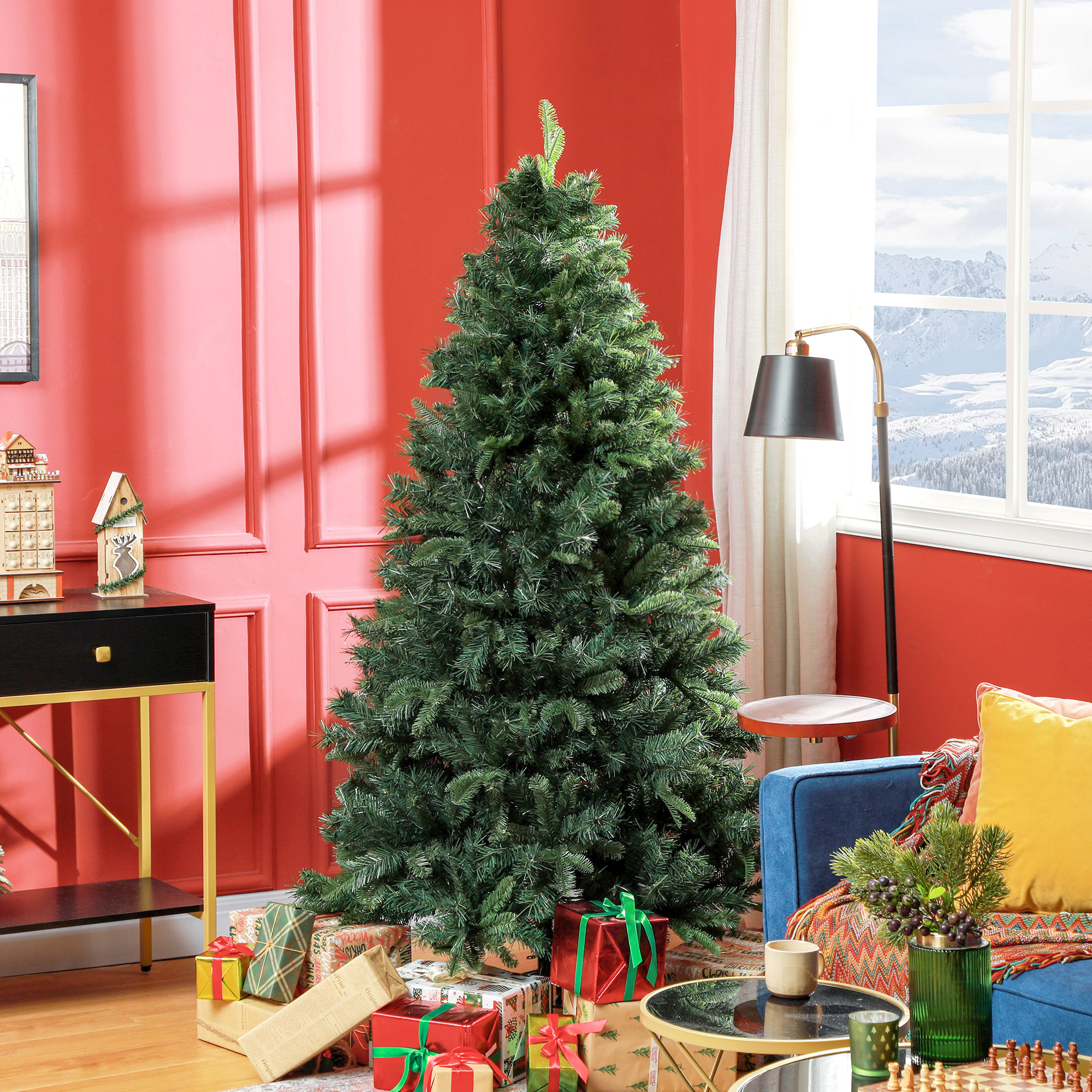 180 Cm Hoher Künstlicher Weihnachtsbaum Mit 1061 Feuerfesten Zweigen, Realistischer, Zusammenklappbarer Weihnachtsbaum Mit Scharnierdesign Und Metallfuß Für Zuhause Und Büro, Grün