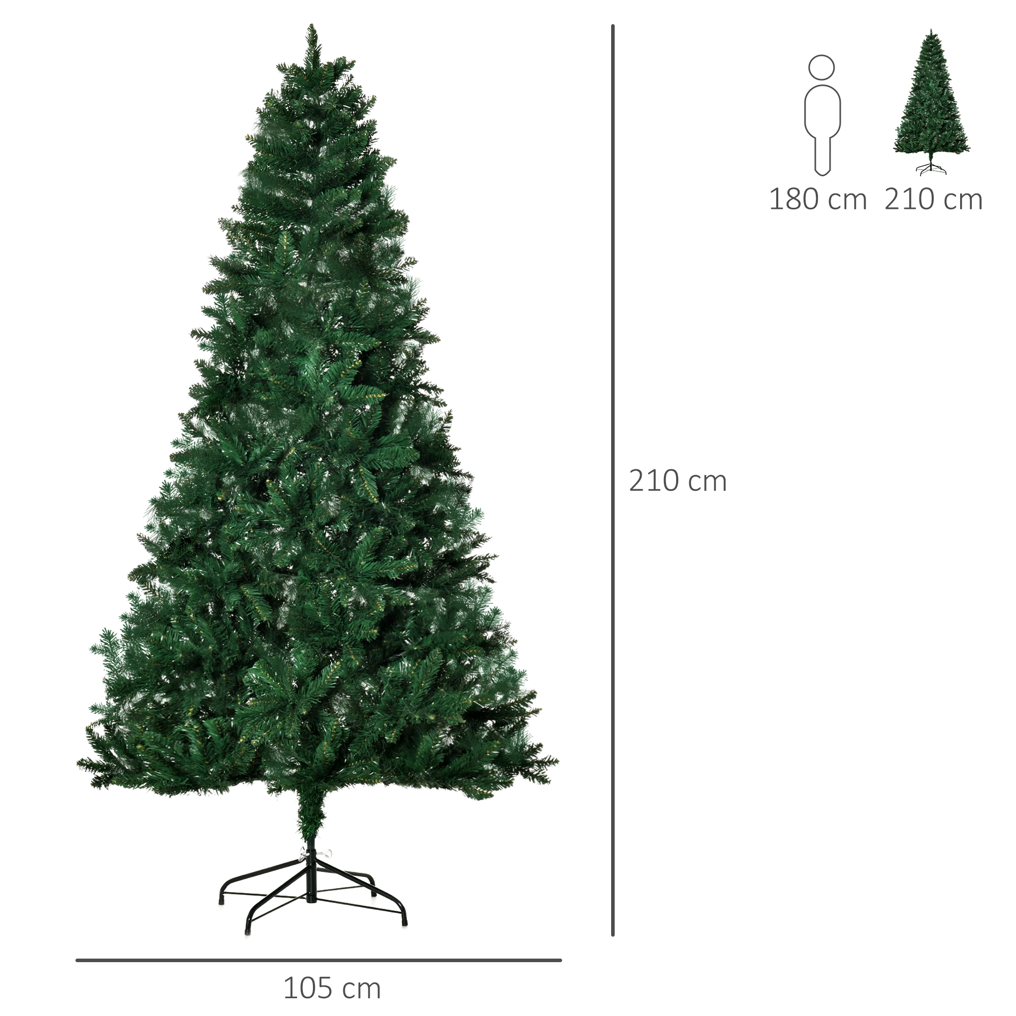 Homcom 210 Cm Feuerhemmender Künstlicher Weihnachtsbaum Mit 1064 Zweigen, 2 Arten Von Pvc-spitzen, Faltbarem Fuß Und Stahlständer, Grüne Weihnachtsdekoration Für Den Innenbereich