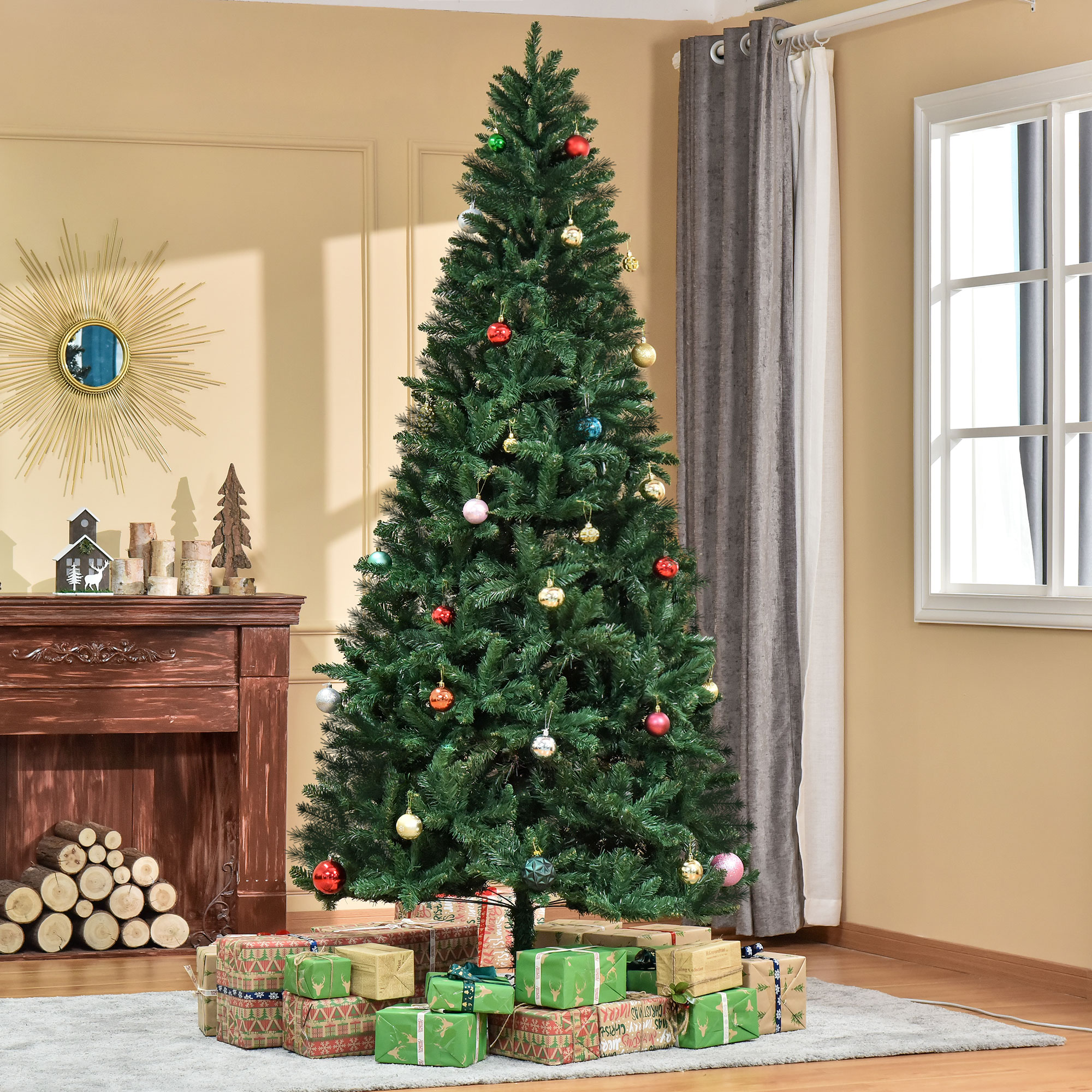 Homcom Künstlicher Weihnachtsbaum 240 Cm Mit 1499 Zweigen Und 2 Verschiedenen Spitzenarten, Grüne Weihnachtsdekoration Für Den Innenbereich