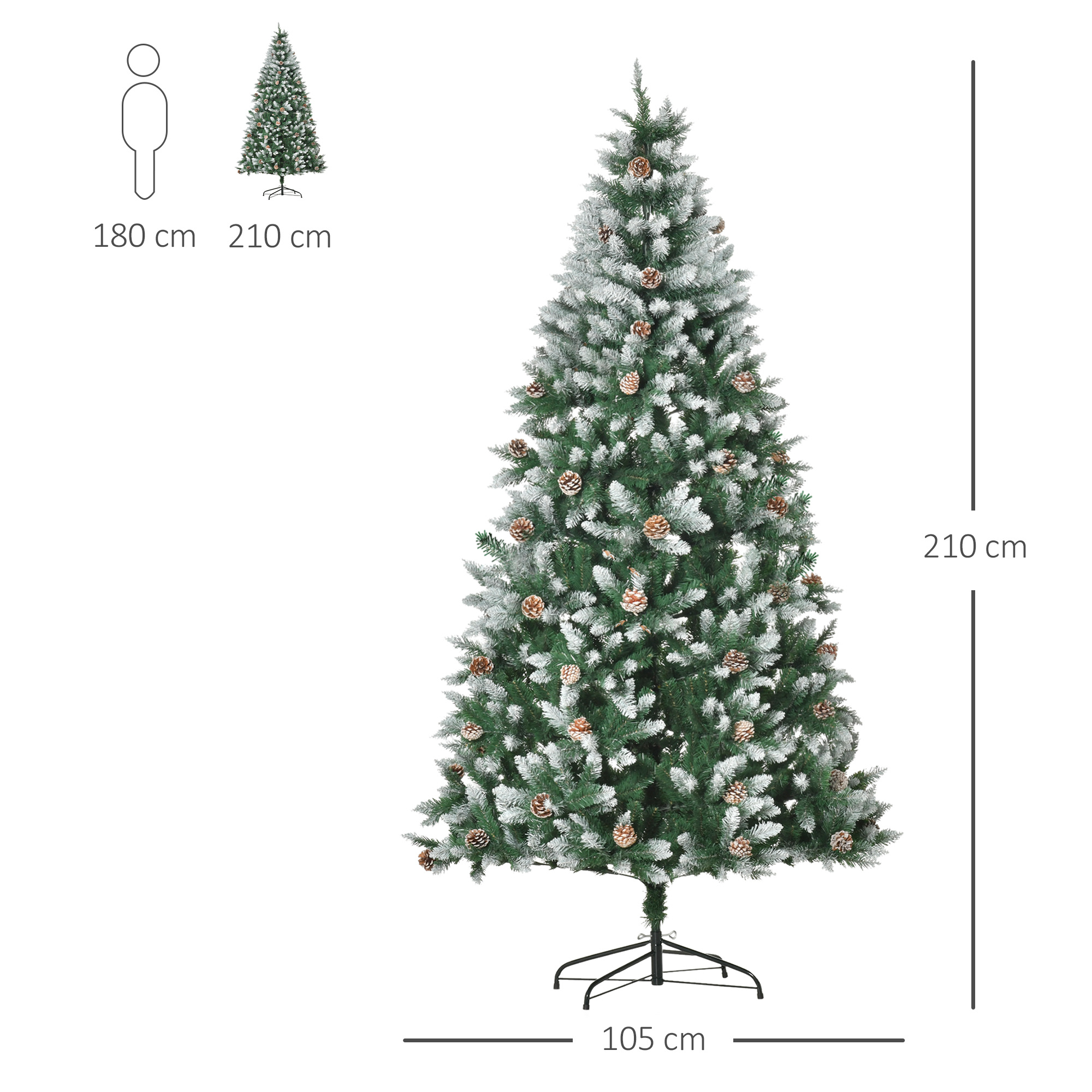 Künstlicher Weihnachtsbaum Von Homcom, Ø 105 X 210 Cm, Mit 1440 Pvc-zweigen Und 75 Tannenzapfen Mit Zweigen, Automatischer Öffnung, Faltbarem Fuß Und Stahlständer Für Den Innenbereich, Grün