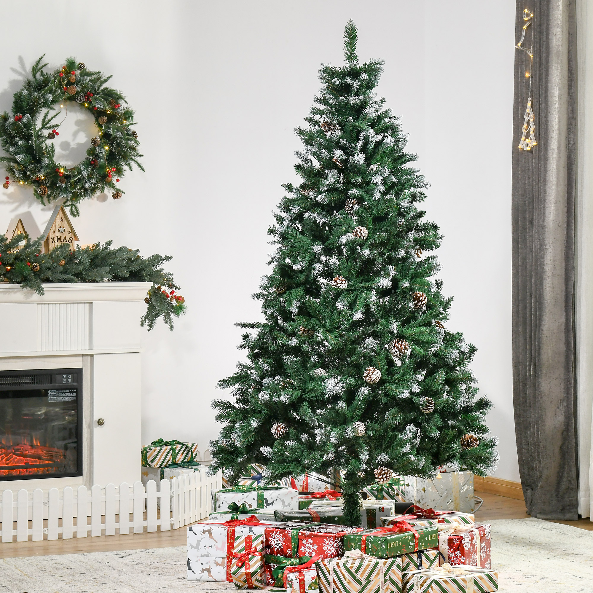 Künstlicher Weihnachtsbaum Von Homcom, Ø 90 X 180 Cm, Mit 1111 Pvc-zweigen Und 59 Tannenzapfen Mit Zweigen, Automatischer Öffnung, Faltbarem Fuß Und Stahlständer Für Den Innenbereich, Grün