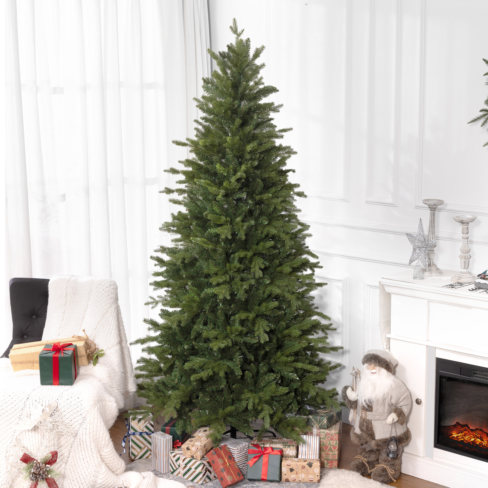 Künstlicher Weihnachtsbaum, 210 Cm Hoch, Aus Kunststoff Mit Faltbarem Metallfuß, Mit 2445 Feuerfesten Zweigen, Einfach Aufzubauen, Ø 135 X 210 Cm, Grün