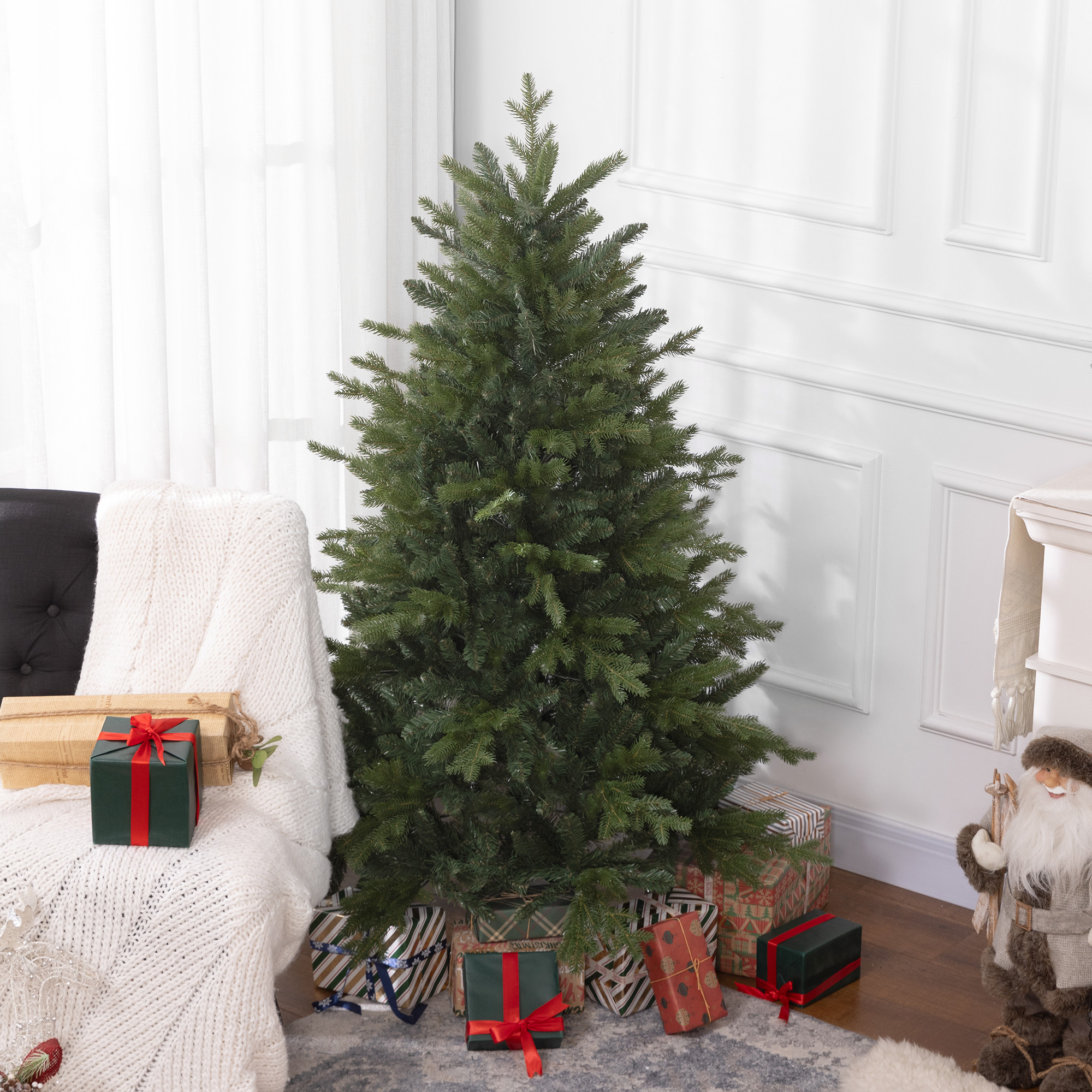 Künstlicher Weihnachtsbaum, 150 Cm, Aus Kunststoff Mit Faltbarem Metallfuß, 1309 Feuerfeste Zweige, Einfach Aufzubauen, Ø 105 X 150 Cm, Grün