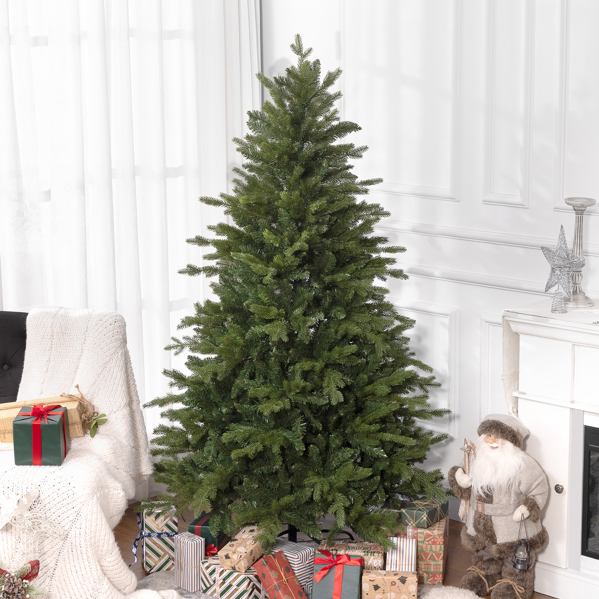 Künstlicher Weihnachtsbaum, 180 Cm Hoch, Aus Kunststoff Mit Klappbarem Metallfuß, 1821 Feuerfeste Zweige, Einfach Aufzubauen, Ø 117 X 180 Cm, Grün