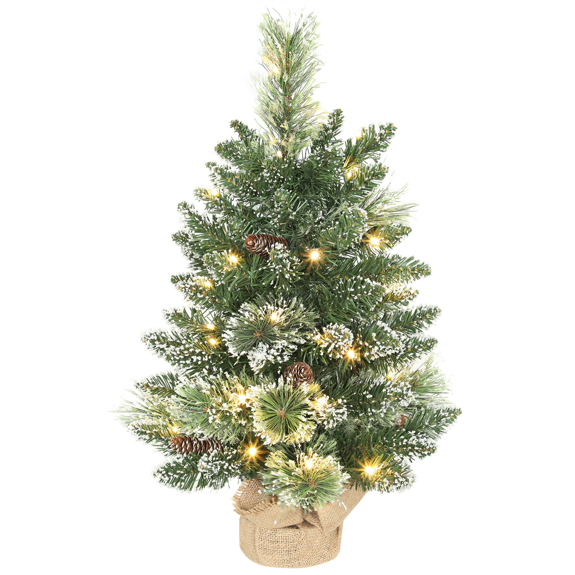 Künstlicher Weihnachtsbaum, 60 Cm, Kleiner, Beflockter Tischweihnachtsbaum Mit 35 Leds, Tannenzapfen, Batteriebetrieben, Für Zuhause, Geschäfte Und Büros