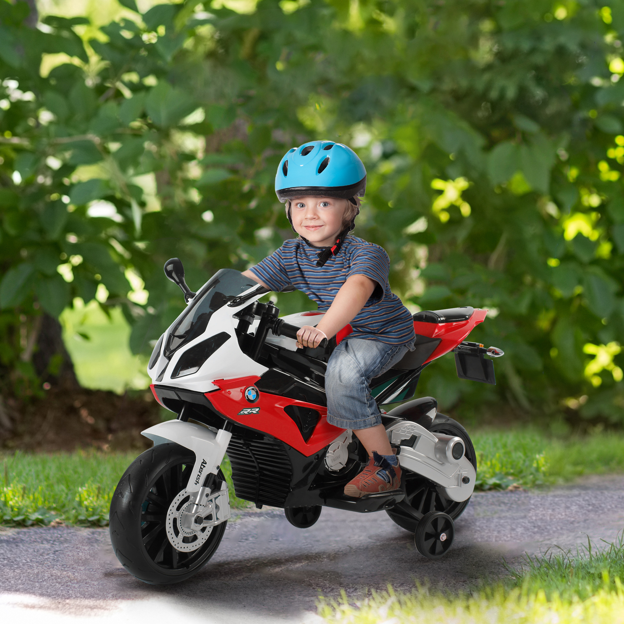 Elektromotorrad Für Kinder Von 3–8 Jahren Mit Bmw-führerschein, Geschwindigkeit 2,5–5 Km/h, 12-v-akku, Stützräder Und Beleuchtung, 110 X 47 X 69 Cm, Schwarz/rot
