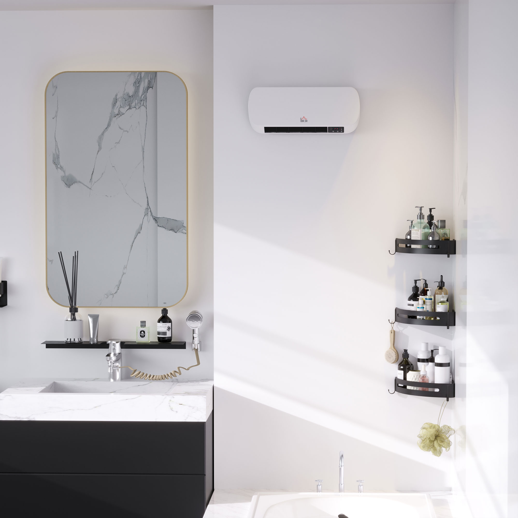 Homcom Energiesparender Elektroheizer, 1000 W/2000 W, Wandmontage, Badezimmerheizung Mit Led-anzeige, Schutzart Ipx2, 3 Betriebsmodi, Ptc-technologie, Überhitzungsschutz, Timer, Fernbedienung, Für Räu