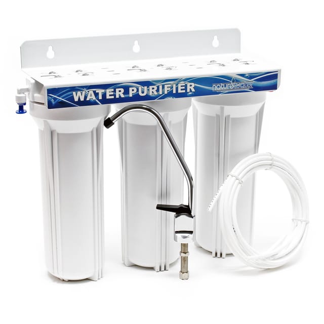 Naturewater NW-PR303 3 Stufen Wasserfilter, 5 µ, Ø60 mm PP Kartusche, Filter Wandhalterung, Filterschlüssel, Sedimentfilter Aktivkohleblock