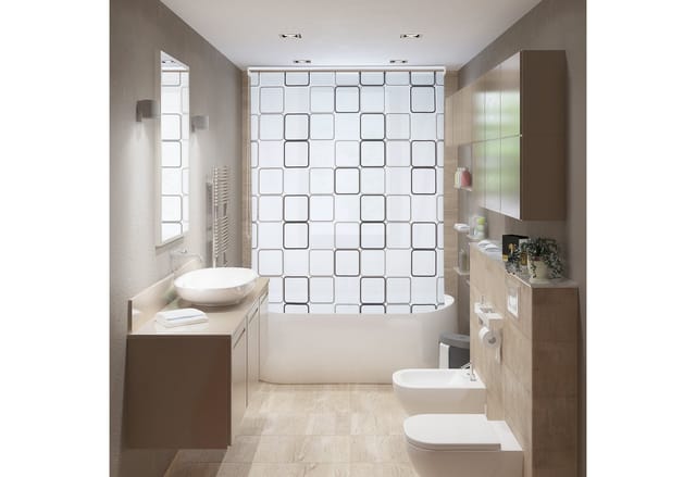 Duschrollo Square, wasserabweisend, Retro Badrollo Wanne u. Dusche, Deckenmontage, 80x240 cm, semitransparent - Relaxdays