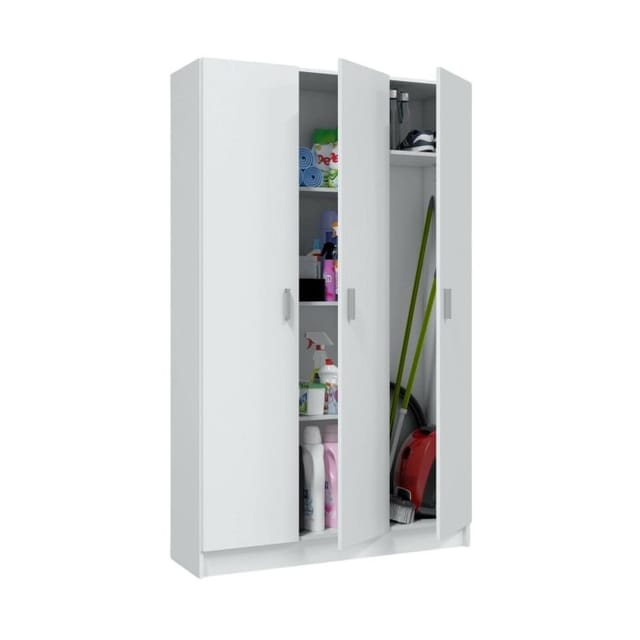 Habitdesign - Mehrzweckschrank Beaumont, Beistellschrank mit 3 Türen, Kleiderschrank mit Schuhregal, Besenkammer, cm 109x37h180, Weiß