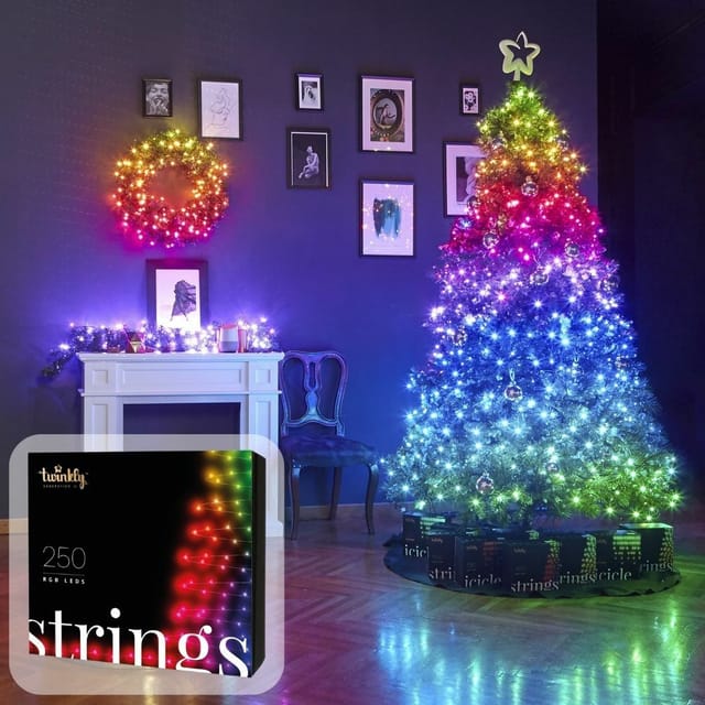 Strings – App-gesteuerte LED-Lichterkette mit 250 rgb (16 Millionen Farben) LEDs. 20 Meter. Schwarzes Kabel. Intelligente Beleuchtungsdekoration für