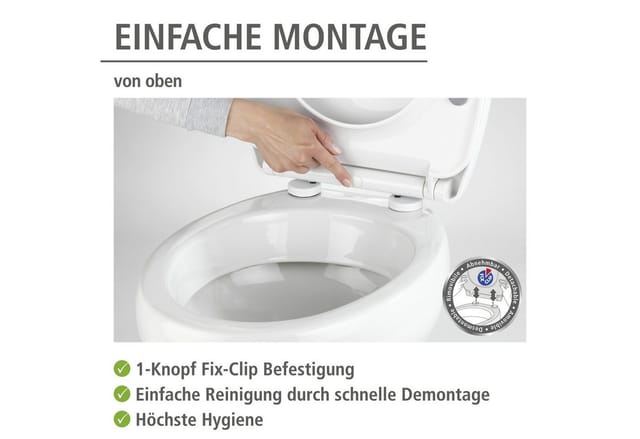 Wenko - Toilettensitz Tavola, WC-Sitz mit Absenkautomatik und Schnellbefestigung, Weiß, Thermoplast weiß, Edelstahl rostfrei chrom - weiß