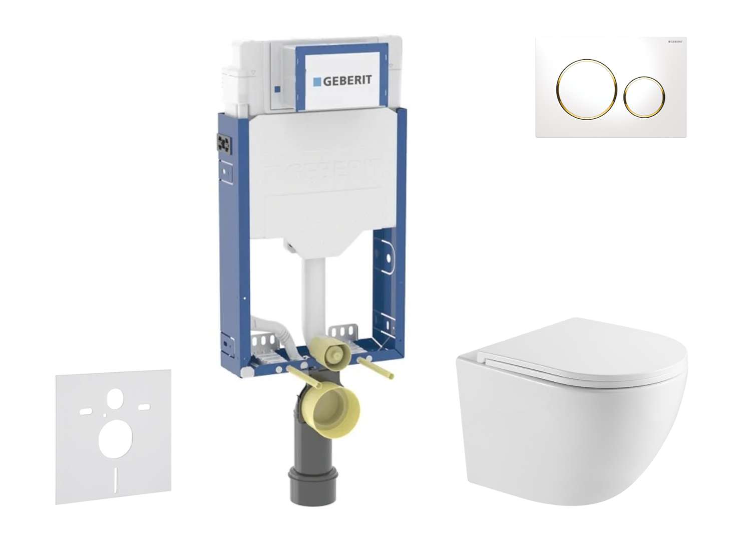 Geberit Kombifix - Set Vorwandelement, Wc Oudee Mit Softclose-sitz Und Sigma20-betätigungsplatte, Weiß/vergoldet Sani15ca3143
