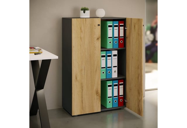 LonaXLDT Büroschrank 2 Türen anthrazit, Eiche dekor.