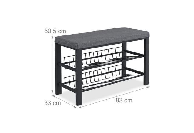 Relaxdays Schuhbank, Polsterbank mit Schuhablage, 2 Ebenen f. Schuhe, HBT: 50,5x82x33cm, Stoff&Metall, anthrazit/schwarz