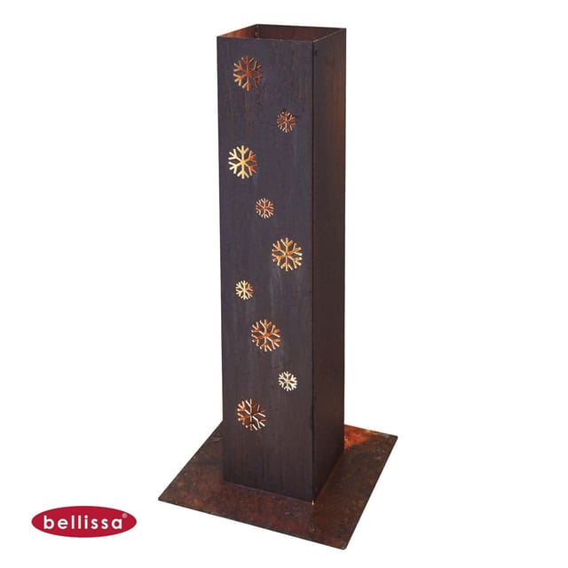 Bellissa - Corten Feuersäule 70cm Lichtsäule Windlicht Säule Garten Terrasse Deko - Schneeflocke