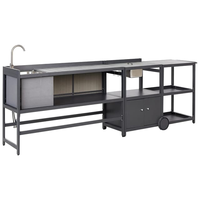 Gartenküche 3-teilig Grau Aluminium Aufbewahrungsschrank Insel Spüle Servierwagen Gartenküche Kochstelle