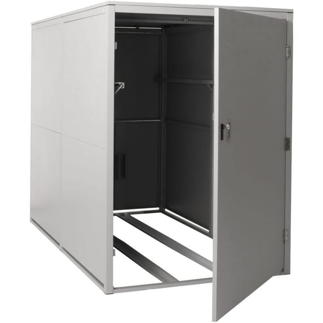2er-Fahrradgarage HHG-852c, Gerätehaus Fahrradbox mit Ablage, abschließbar Metall 160x113x209cm hellgrau