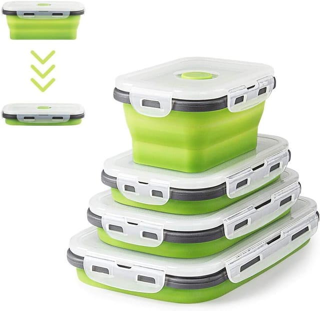 4 Stück faltbare Silikon-Lunchbox, einziehbare Silikon-Lebensmittelbehälter, einziehbare Lunch-Bento-Box, Lebensmittelaufbewahrung, Silikonbox,