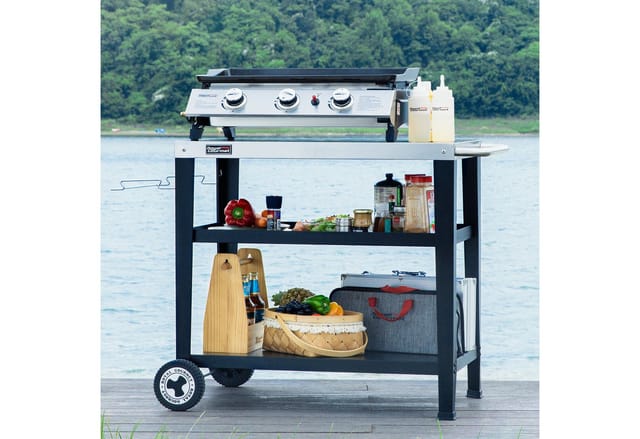 Servierwagen 3-Etagen mit Müllsackhalter Küchenwagen Edelstahl Beistelltisch Outdoor Plancha Grilltisch Rollwagen Trolley Silber Arbeitsplatte 85 x