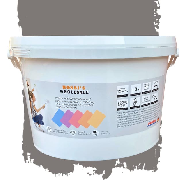 Hossi's Wholesale - 2,5 Liter Premium Klasse 1 Wandfarbe Eagle Rays Grey Dunkelgrau tropf- und spritzgehemmt hochdeckend geruchslos Edelmatt