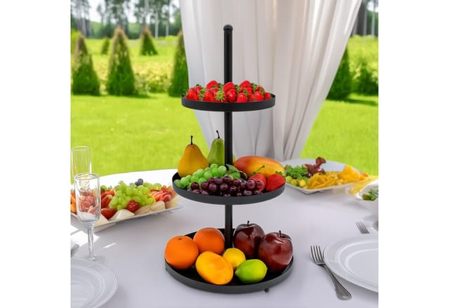 Metall Etagere schwarz mit 3 Ablagen - 56 x 30 cm - Deko Servierplatte mit 3 Etagen - Servierständer Kuchenständer Etagenständer Telleretagere