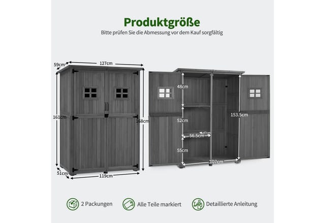 M MCombo Gartenschrank Gartenhaus Holz Outdoor Wetterfest , 0912EY(grau)