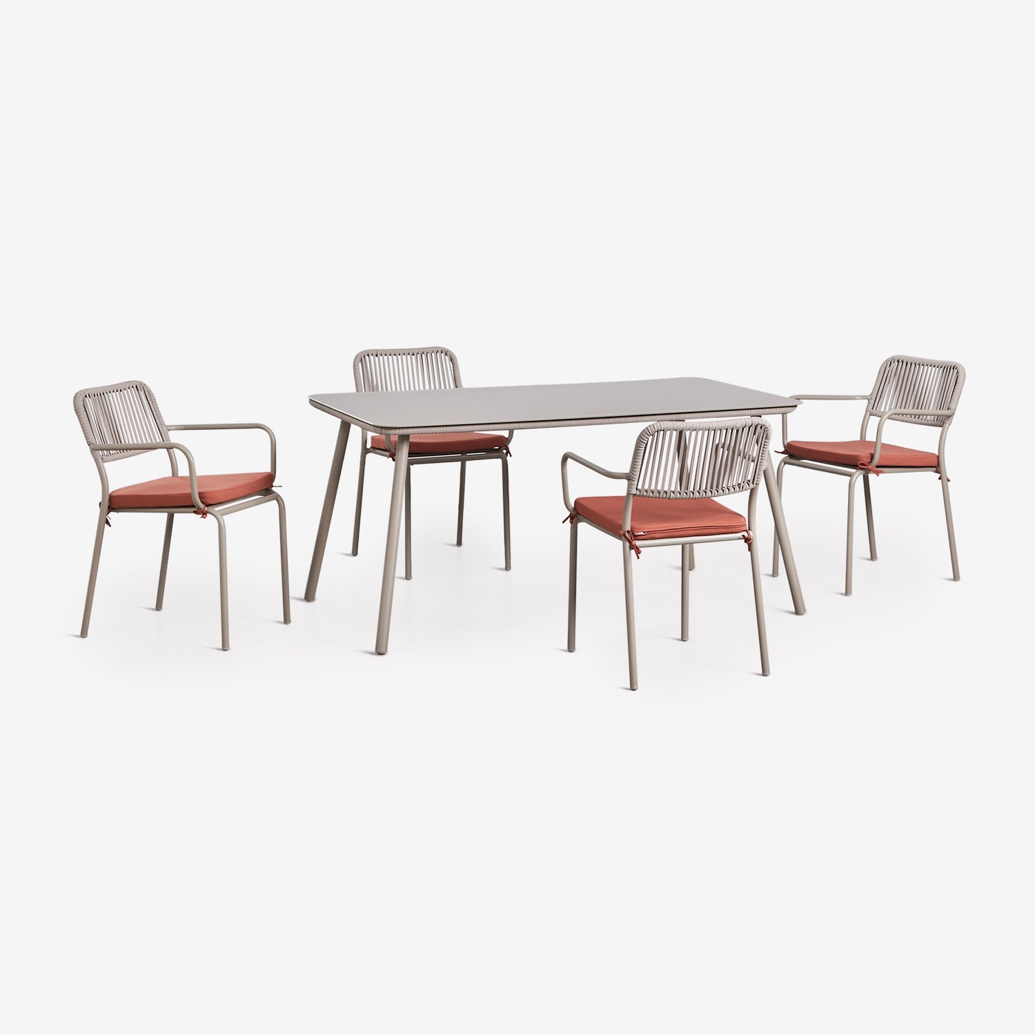 Sklum Rechteckiger Gartentisch 160x90 Cm Und 4 Stapelbare Gartenstühle Aus Geflochtener Schnur Arhiza Mokka-braun – Terrakotta