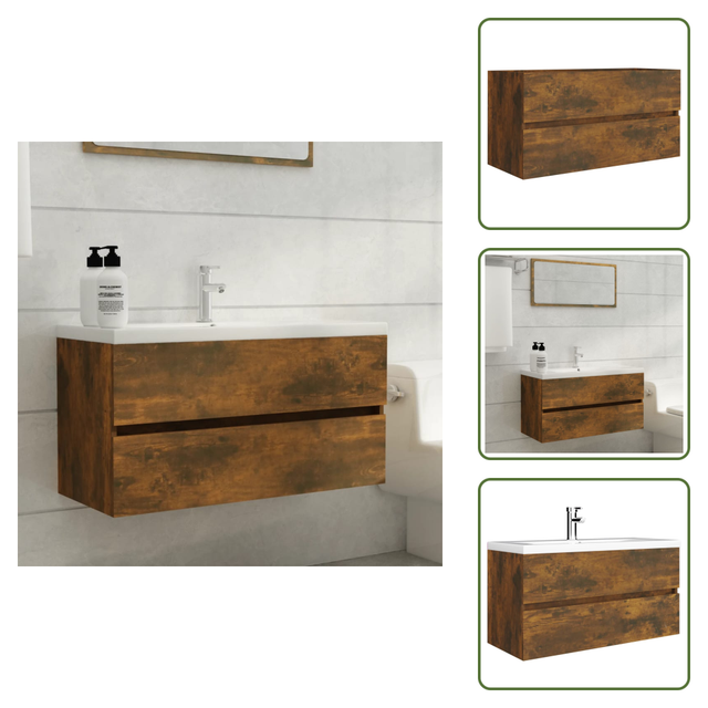 Waschbeckenschrank Räuchereiche 90x38,5x45 cm Holzwerkstoff - Waschbeckenunterschrank - Badezimmermöbel - Holzwerkstoffschrank - Schrank
