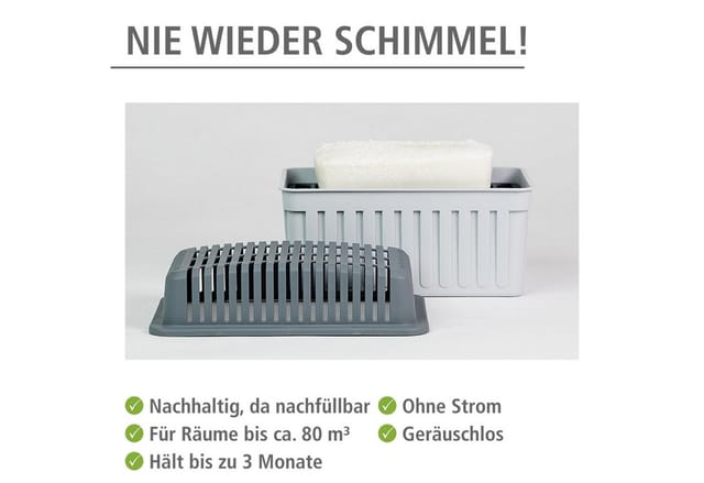 Luftentfeuchter Grau 1 kg, Raumentfeuchter, Grau, Polypropylen hellgrau, Polypropylen anthrazit, Calciumchlorid weiß - grau - Wenko