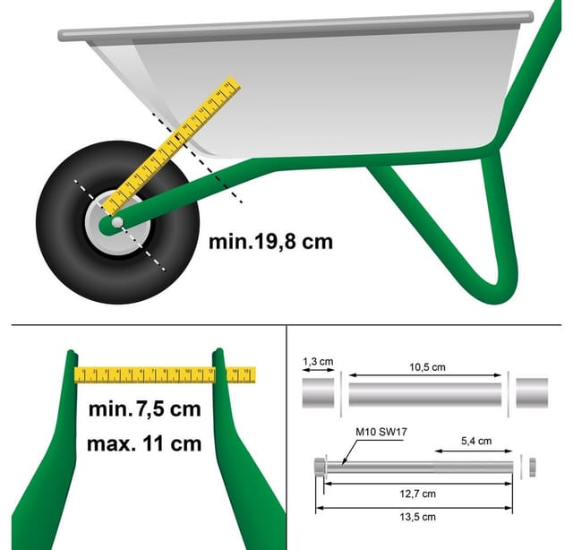 ECD Germany Schubkarrenrad aus pannensicherem PU Vollgummi, Ersatzrad Gummirad mit Achse, 4.80/4.00-8, Durchmesser 390 mm, Schwarz, 200kg, Reifen mit