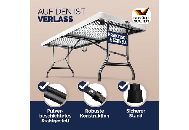 2x Gartentisch 183x76 cm Klappbar Wetterfest Tragbar Kunststoff Garten Terrasse Camping Balkontisch Klapptisch Campingtisch Buffettisch Weiß - Casaria