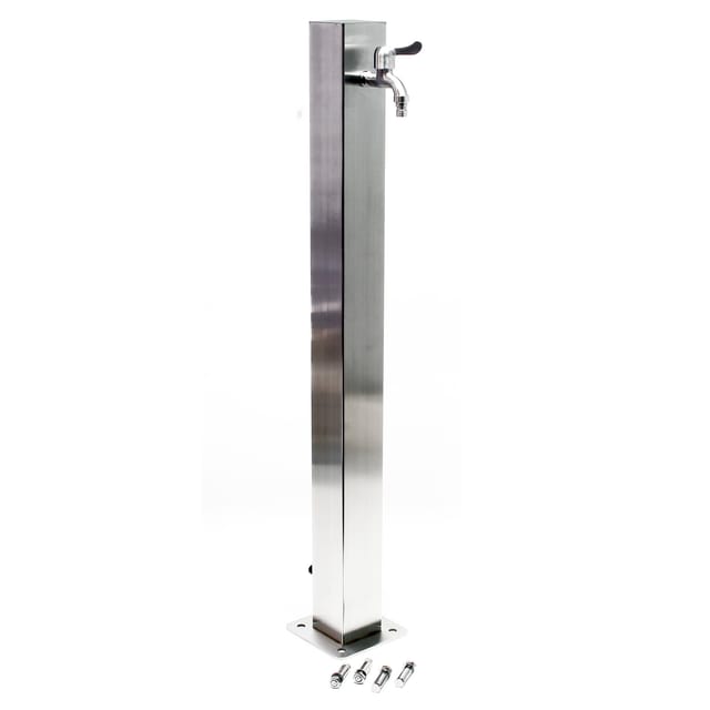 Wiltec eckige Wasserzapfstelle aus Edelstahl 95 cm, Wassersäule mit Wasserhahn & Anschluss, UV- & frostbeständig