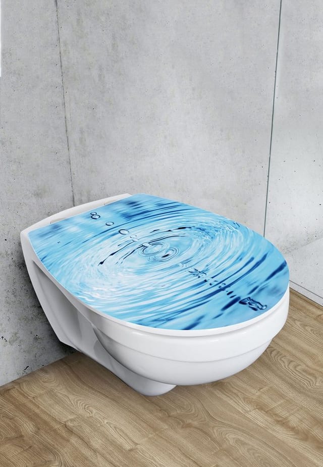 Toilettensitz Droplets Hochglanz, WC-Sitz mit Absenkautomatik, Schnellbefestigung, Mehrfarbig, Thermoplast mehrfarbig, Edelstahl rostfrei chrom