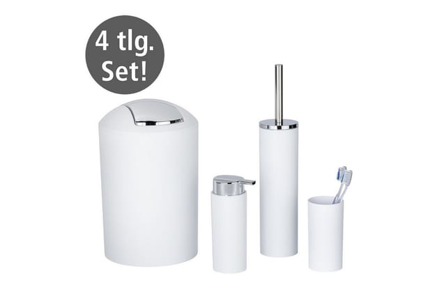 Bad Accessoire Set Calvo weiß matt, 4-teilig, aus Kunststoff, Weiß, Kunststoff (abs) weiß, Edelstahl rostfrei chrom - weiß - Wenko