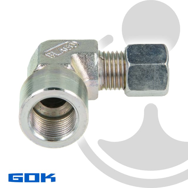 GOK - Schneidringverschraubung Typ wai - 90° Winkel - Verschraubung ø 8 mm x 1/2 Zoll ig, Stahl verzinkt, Schneidring Stahl