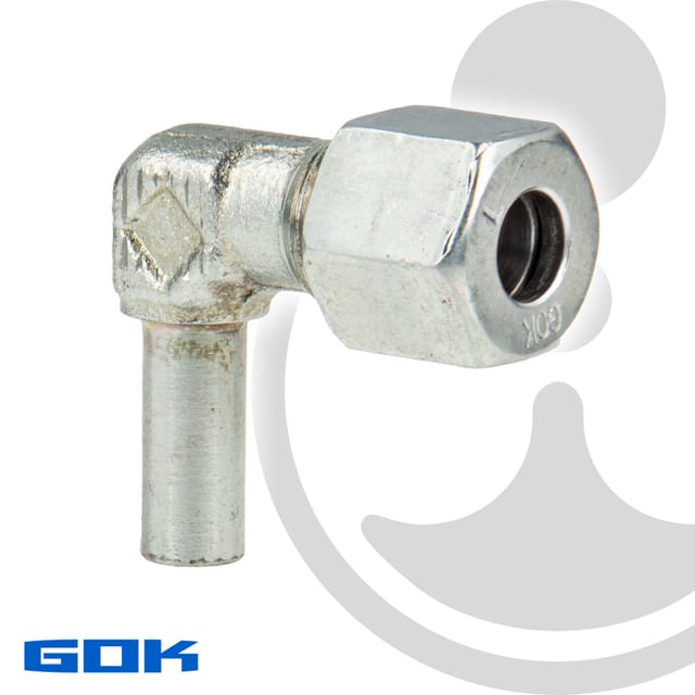 GOK - Schneidringverschraubung Typ evw - 90° Winkel - Verschraubung ø 10 mm Rohrstutzen x rvs, Stahl verzinkt, Schneidring Stahl