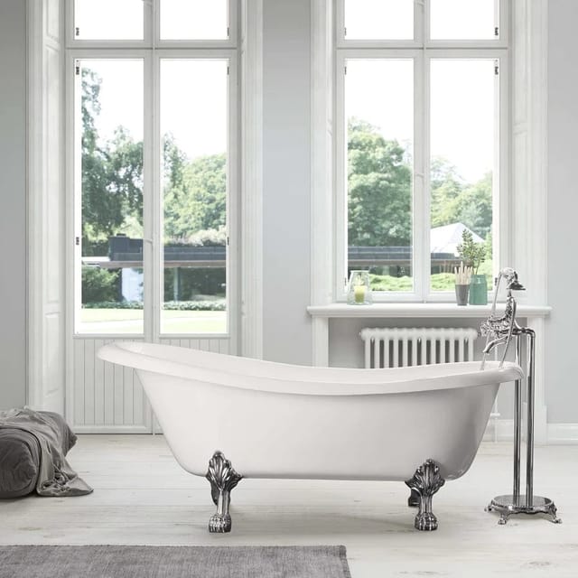 Rogier&mothes - Freistehende Gusseisen Badewanne livingston weiß Füße chrom 170