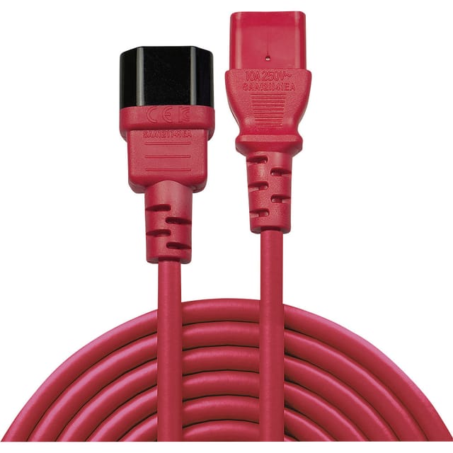 Strom Verlängerungskabel [1x Kaltgeräte-Stecker C14 - 1x Kaltgeräte-Buchse C13] 0.50 m Rot - Lindy