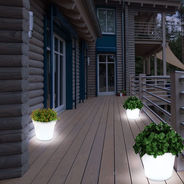 Solar led Blumenkübel Blumentopf Blumentopf leuchtend Solar Blumentopf Beleuchtung, weiß satiniert, Akku led, h 19,5 cm, 3er Set