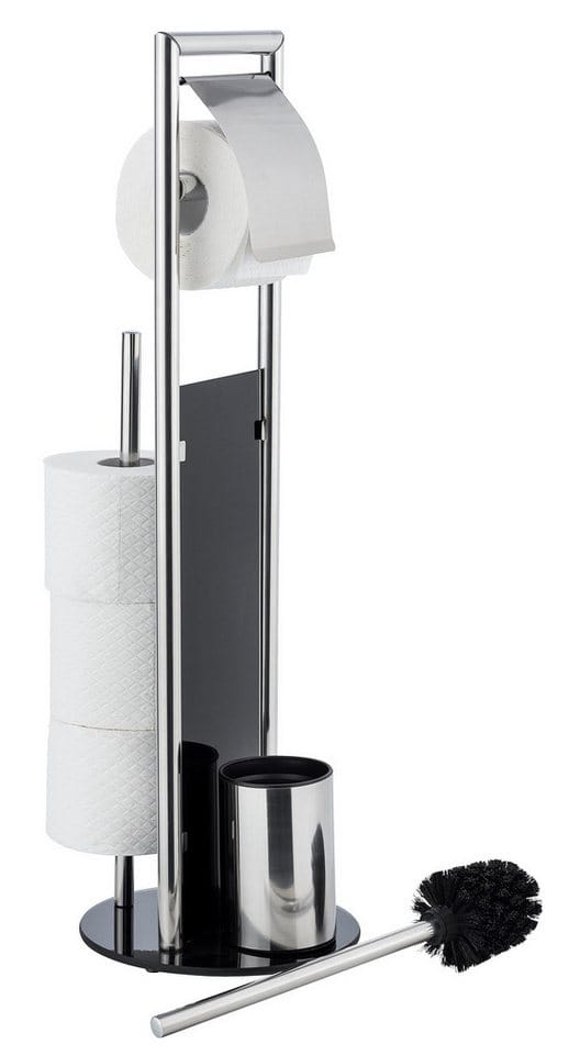 WC-Garnitur Ravina Edelstahl glänzend, mit Toilettenbürste, Toilettenpapierhalter & Ersatzrollenhalter, Silber glänzend, Edelstahl rostfrei silber