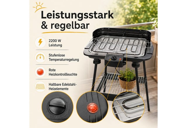 Elektrischer Standgrill Balkongrill Gartengrill Elektrogrill 2200 Watt - Bituxx