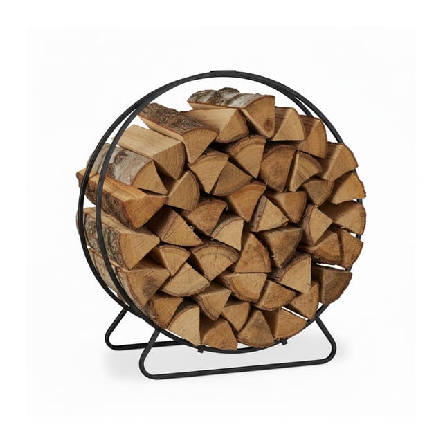 Relaxdays - Kaminholzregal, rund, Holzscheite Stapelhilfe, aus Stahl, innen, Brennholzregal, HxBxT 65x61x26 cm, schwarz