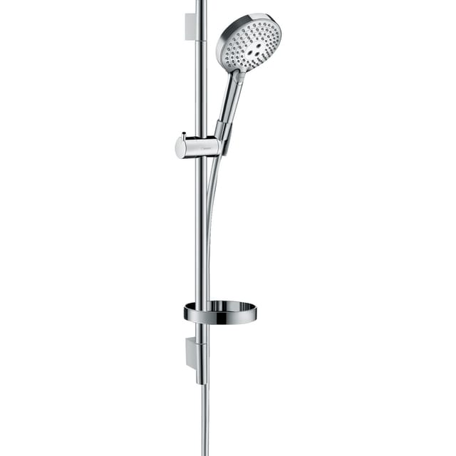 hansgrohe Croma Select S Brauseset 110mm Vario mit Brausestange 650mm 14,7l/min Seifenschale, Weiß/Chrom