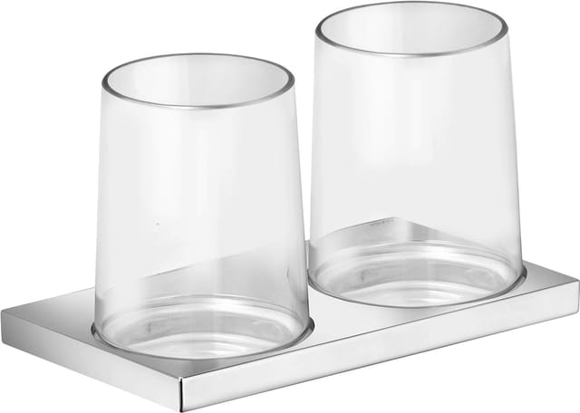 Keuco - Doppelglas-Halter verchromt und Kristallglas klar, Doppel Zahnputzbecher-Halter, mit 2 Glasbechern, Wandmontage, Edition 11